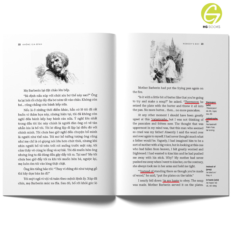 Sách - Không gia đình - Sách song ngữ văn học kinh điển, tặng kèm file nghe & note từ vựng, combo 2 cuốn - HG Books