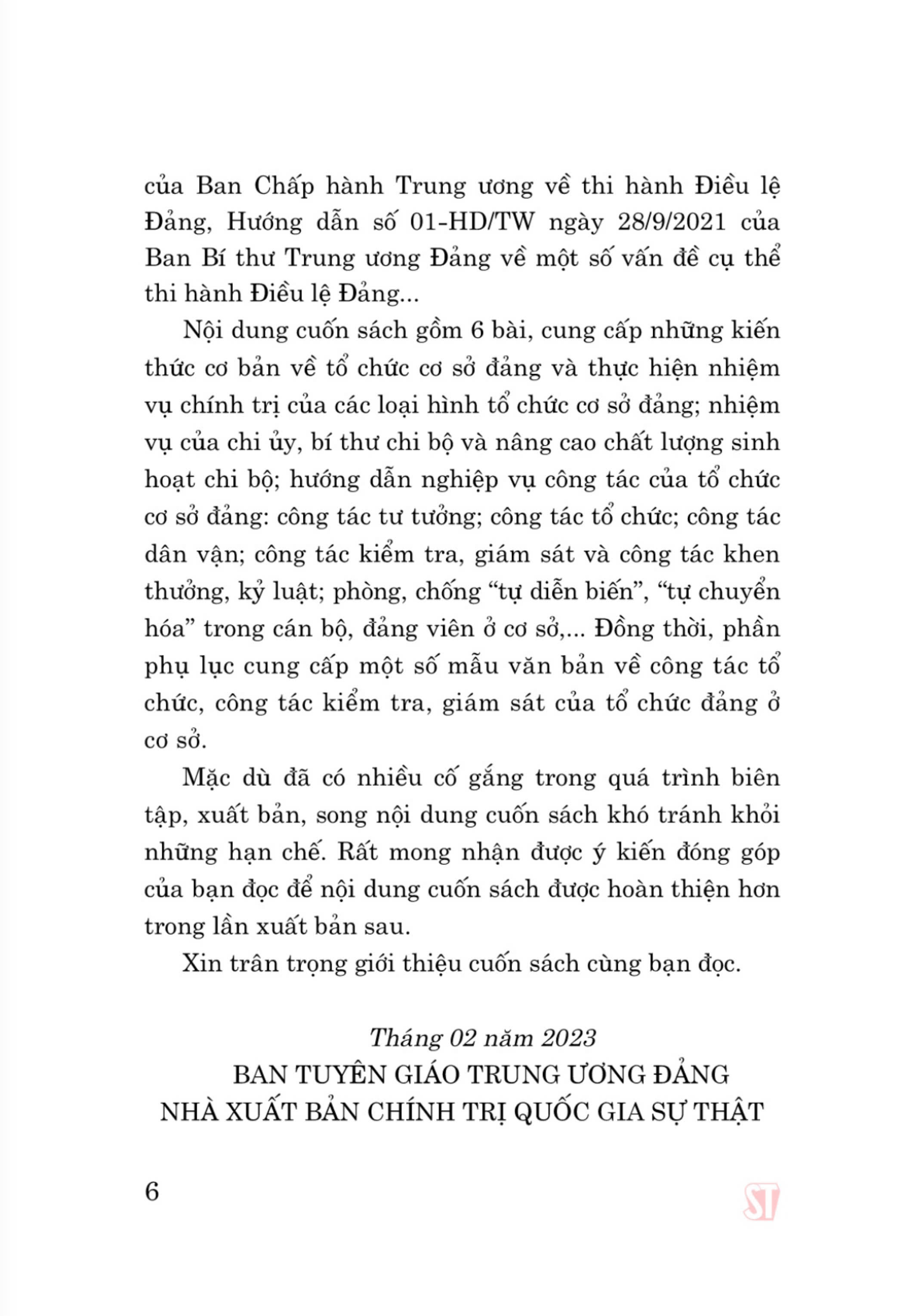 Tài liệu bồi dưỡng nghiệp vụ công tác Đảng dành cho Bí thư chi bộ và cấp ủy viên cơ sở