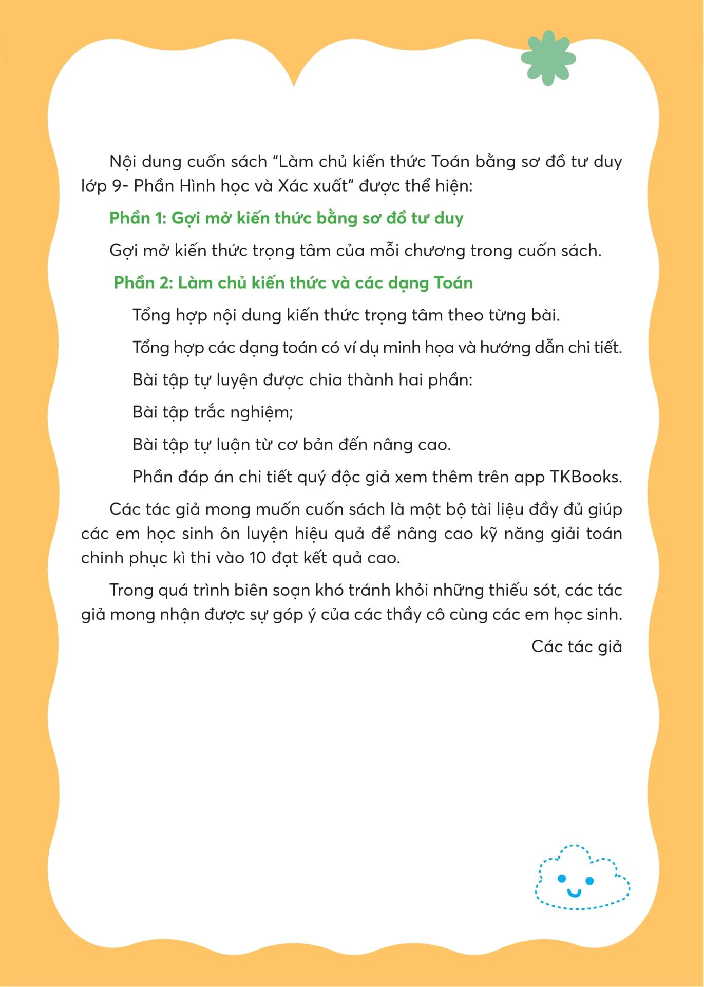 Sách - Làm Chủ Kiến Thức Toán Bằng Sơ Đồ Tư Duy Lớp 9 - Luyện Thi Vào 10 Phần Hình Học Và Xác Suất