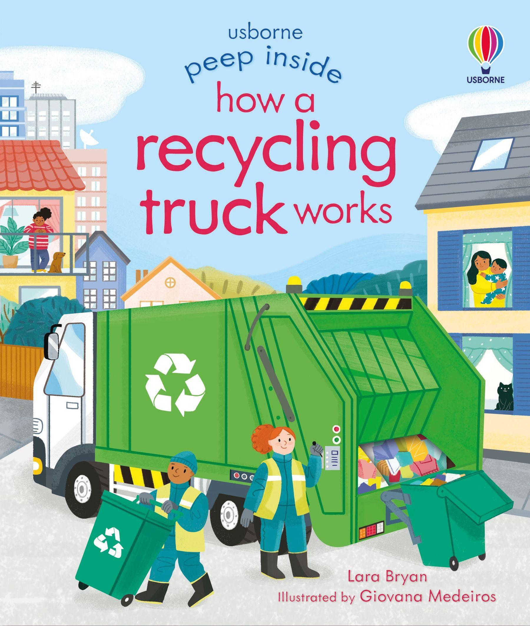 Sách tương tác tiếng anh cho bé - Usborne Peep Inside how a recycling truck works