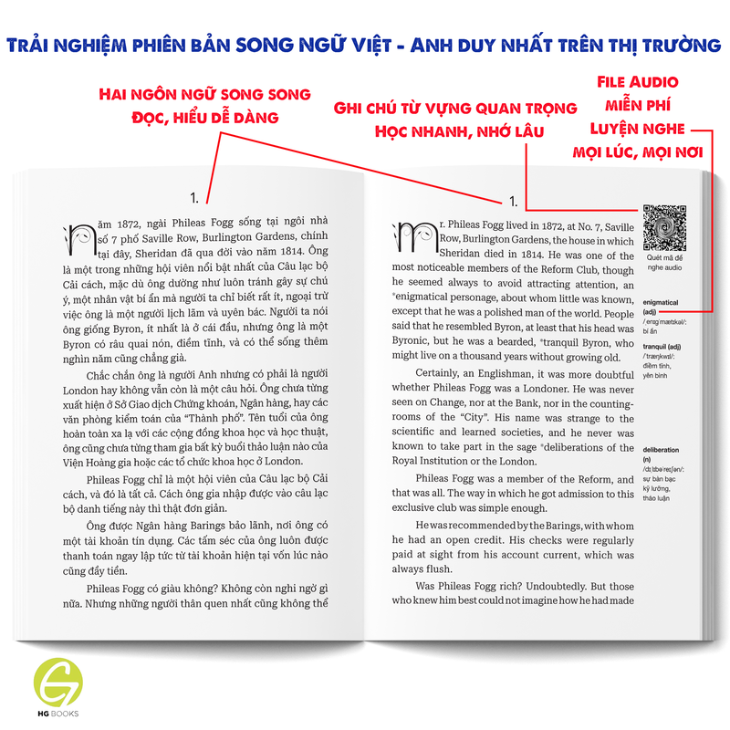 Sách Song ngữ 80 Ngày Vòng Quanh Thế Giới – Sách kinh điển có note từ vựng kèm file nghe
