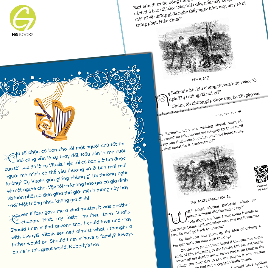 Sách - Không gia đình - Sách song ngữ văn học kinh điển, tặng kèm file nghe & note từ vựng, combo 2 cuốn - HG Books